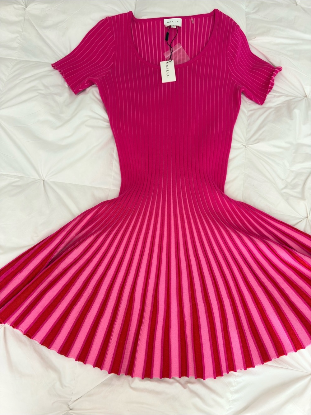 Milly Pink Gradient Ribbed Fit-&-Flare Mini Dress NWT